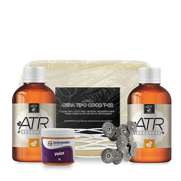 Kit Básico para Fabricação de Velas Aromáticas com Cera de Coco + Essências + Corante + Pavios Parafinados