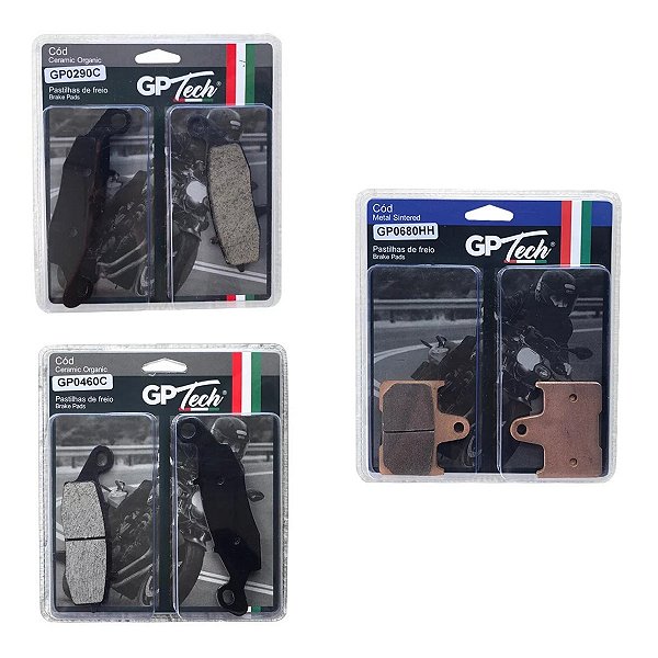 KIT PASTILHA DE FREIO GP TECH PARA SUZUKI BANDIT 650 (05-06) (2 DIANT GP0290C/GP0460C + 1 TRAS GP0680HH)