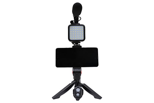 Kit Youtuber Vlog Live Tripé Celular Suporte Led E Microfone Com controle Bluetooth Seeone 5 em 1