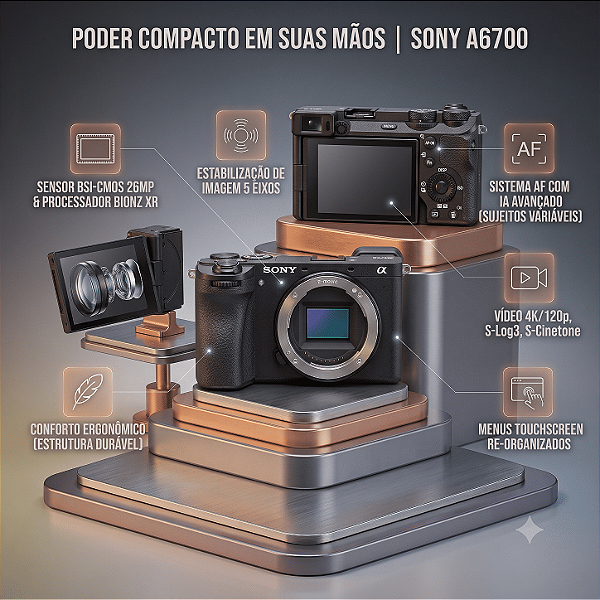 Câmera Sony A6700 Mirrorless APS-C 26MP com Vídeo 4K