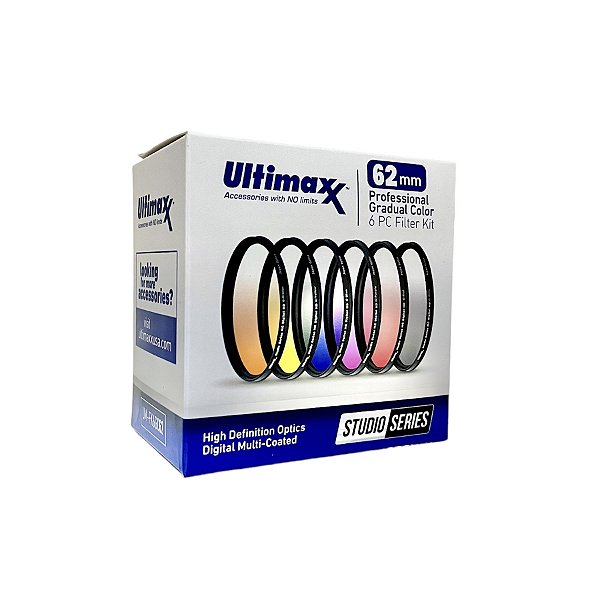 Kit de Filtros Ultimaxx 62mm Cor gradual (Laranja, Amarelo, Azul, Roxo, Vermelho, Cinza)