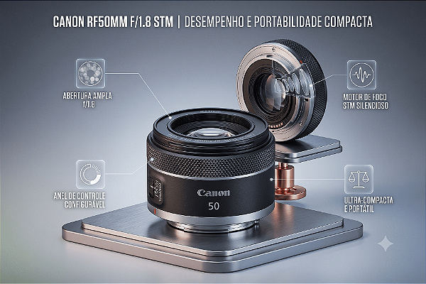 Lente Canon RF 50mm f/1.8 STM Original para Câmeras Canon EOS R