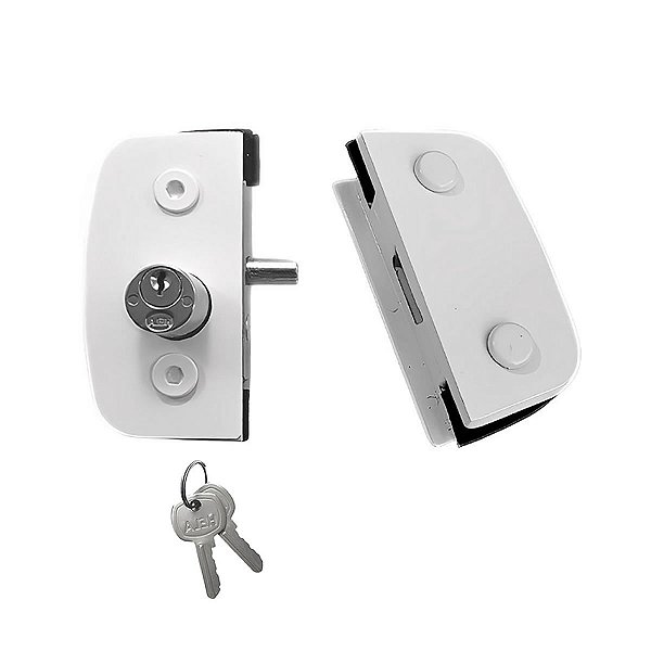 Fechadura 1520 + contra fechadura com aparador 1531 v/v para vidro temperado blindex - Branco