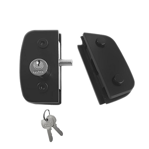 Fechadura 1520 + contra fechadura com aparador 1531 v/v para vidro temperado blindex - Preto