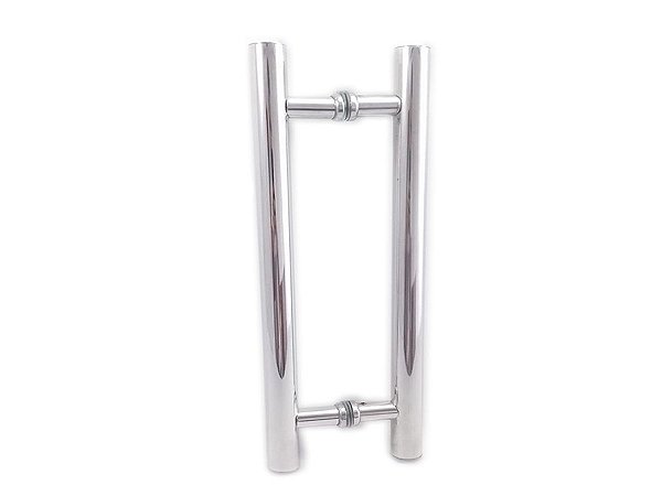 Puxador H duplo 40x30cm tubular p/ porta de vidro - Cromado