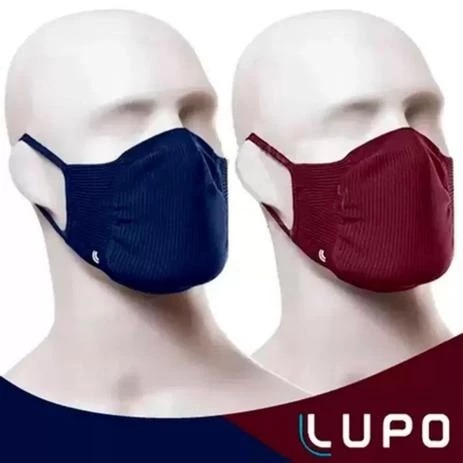 Kit 2 máscaras de proteção lupo fit antimicróbica lavável cor Azul e Vinho Lupo