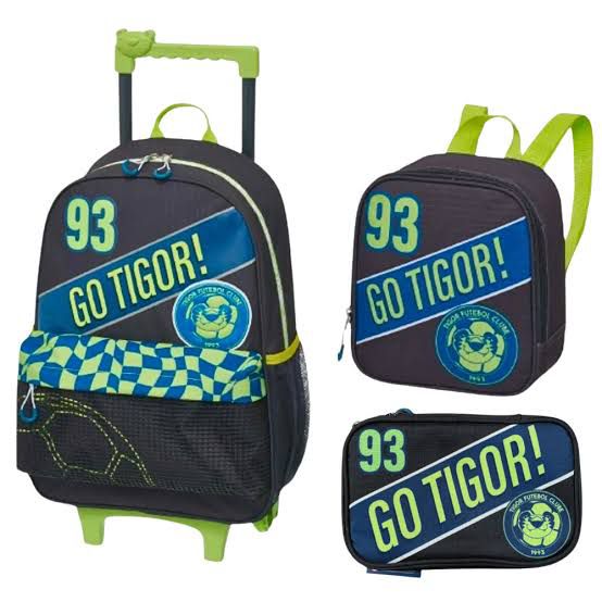 Mochila Tigor C/rodinhas Lancheira Estojo box