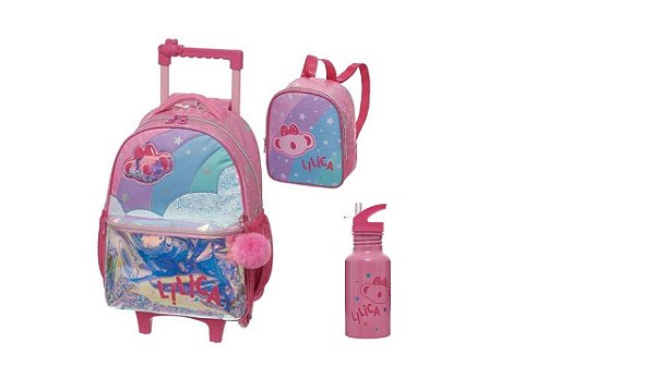 Mochila Lilica Ripilica Lancheira E garrafa Mundo Kit Escolar