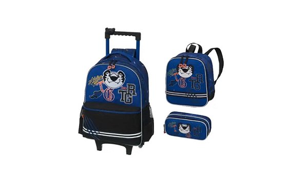 Kit Mochila de Rodinha alças com Lancheira e Estojo duplo Tigor T. Tigre