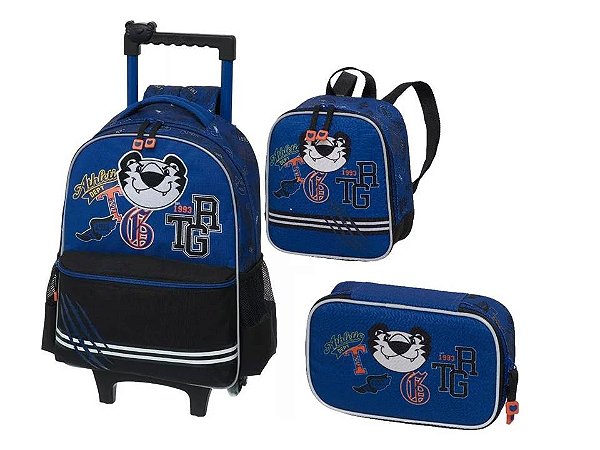 Kit Mochila de Rodinha alças com Lancheira e Estojo Tigor T. Tigre