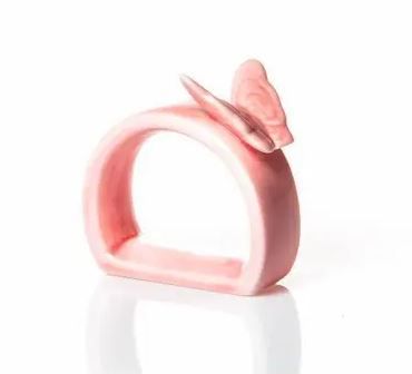 Porta Guardanapo Cerâmica Borboleta - Rosa Salmão
