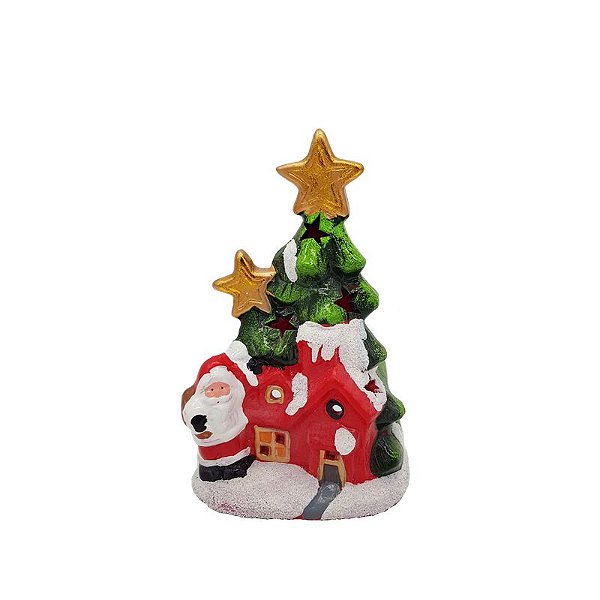 Árvore de Natal com Papai Noel Decorativa Porta Vela