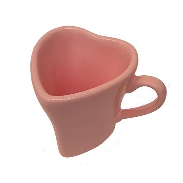 Caneca Formato de Coração em Cerâmica - Rosa