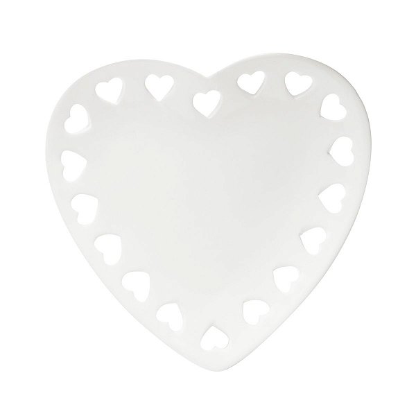 Prato de Coração com Detalhe Vazado Branco 18cm