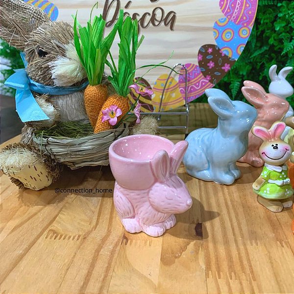 Porta Ovo de Cerâmica Coelho da Páscoa - Rosa
