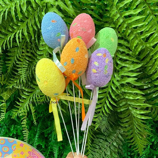 Enfeite Buquê de Ovos de Páscoa Coloridos - 6 Peças