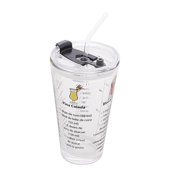 Copo Drink De Vidro Borossilicato Com Canudo De Vidro 450ml