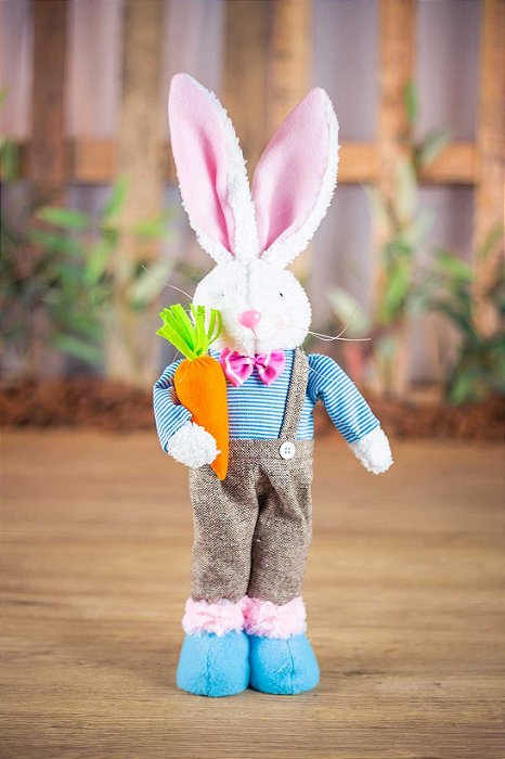 Coelho Da Páscoa Pelúcia Branco em Pé Colorido 54cm