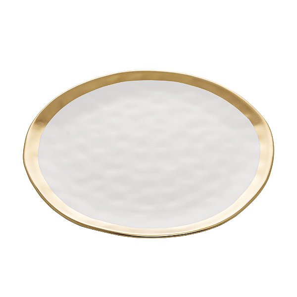 Prato de Sobremesa em Porcelana Dubai 21cm - Branco E Dourado