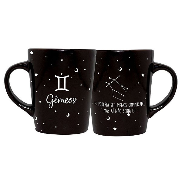 Caneca de Cerâmica Signos Preta 270ml Gêmeos