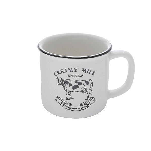 Caneca de Porcelana Retro Creamy Milk Branca Farm House 260ml