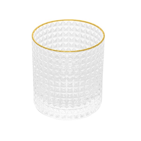 Copo De Whisky Em Vidro Spike Com Borda Dourada 320ml