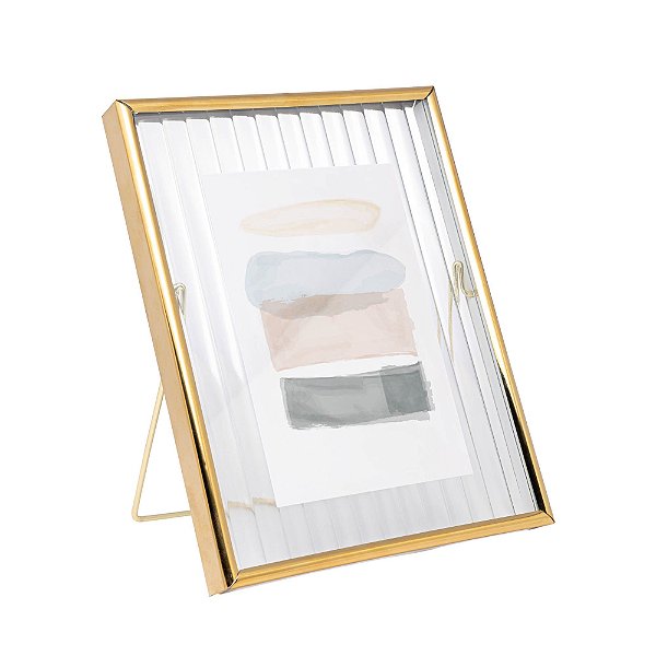 Porta Retrato com Vidro Canelado e Metal Dourado 15x10cm