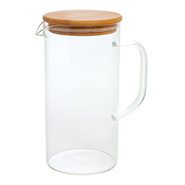 Jarra De Agua 1,3L de Vidro Com Tampa Bambu