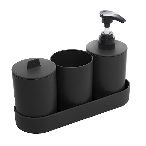Conjunto para Banheiro 4 Peças Em Bambu PP Preto