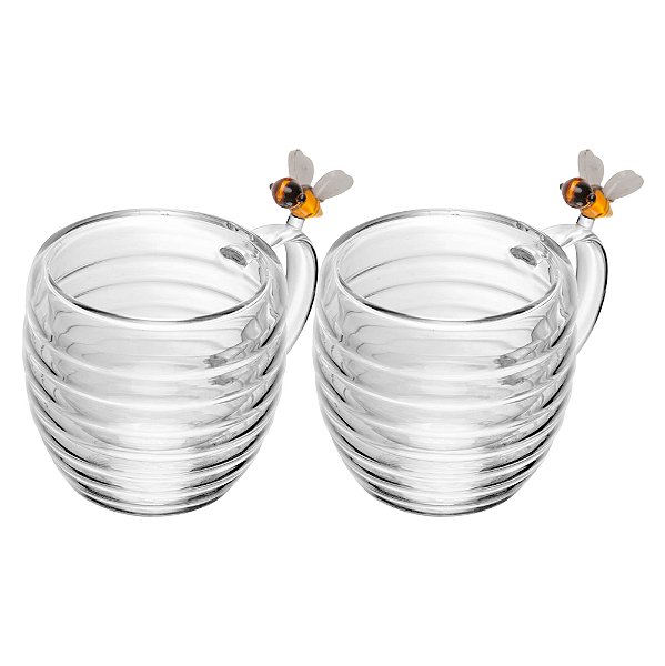 Xícaras Chá 2 Peças Vidro Parede Dupla 180ml Bee Lovely
