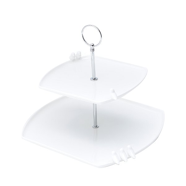 Prato Duplo Para Doces Em Porcelana Birds Branco 27x25x24cm