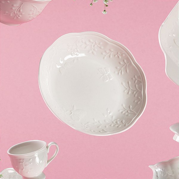Prato Fundo De Porcelana New Bonw Butterfly 21,5x4,5cm Mesa