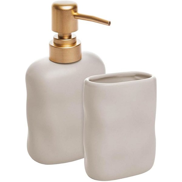 Kit Banheiro Dispenser Porta Escova Em Ceramica Organic