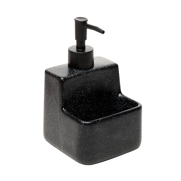 Dispenser Porta Sabão E Suporte Esponja 430ml Cerâmica Pia Preto