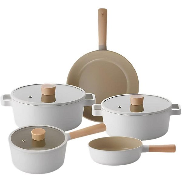 Conjunto Jogo 5 Panelas Alumínio Indução Fika Tampa De Vidro