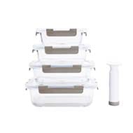Kit 4 Potes Vidro Vácuo E Bomba Succção 1,52/1,04/640/370ml