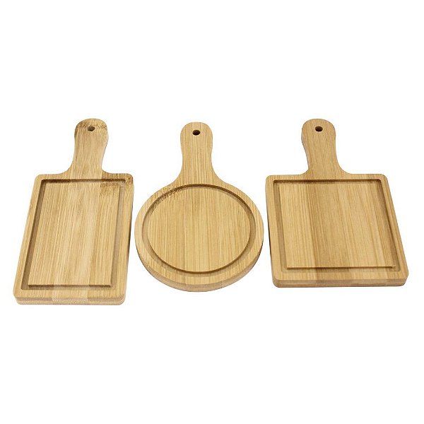 Jogo Kit 3 Mini Tabuas Petisqueira Em Bambu Finger Food