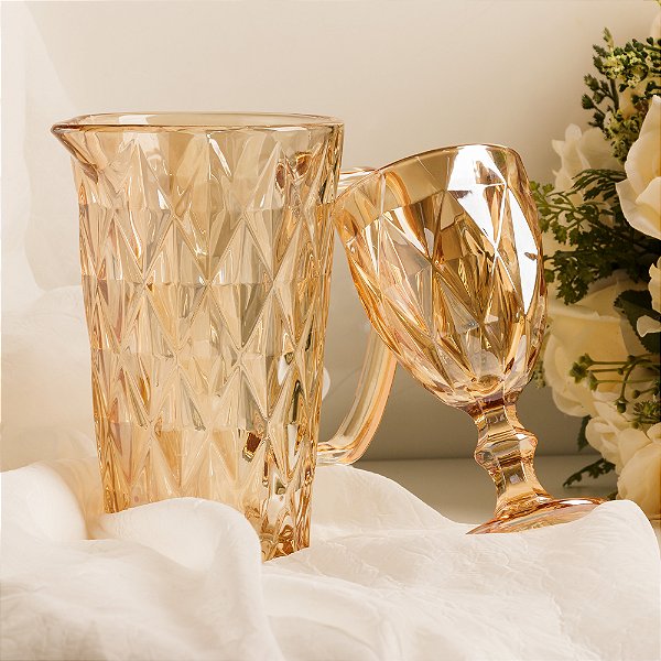 Jarra De Água Suco 1L Em Vidro Âmbar Metalizado Dimond