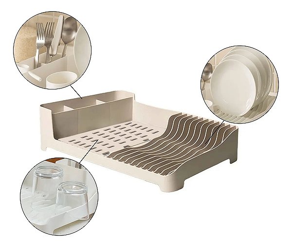 Escorredor Pratos Copos Talheres 42,7x22,5cm Flay Creme Pia