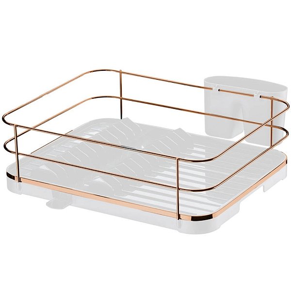 Escorredor de Louças 11 Pratos com Calha e Porta Talheres Rose Gold