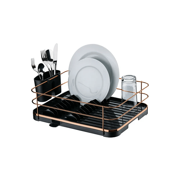 Escorredor De Louças Pratos Copos Com Calha Preto Com Cobre