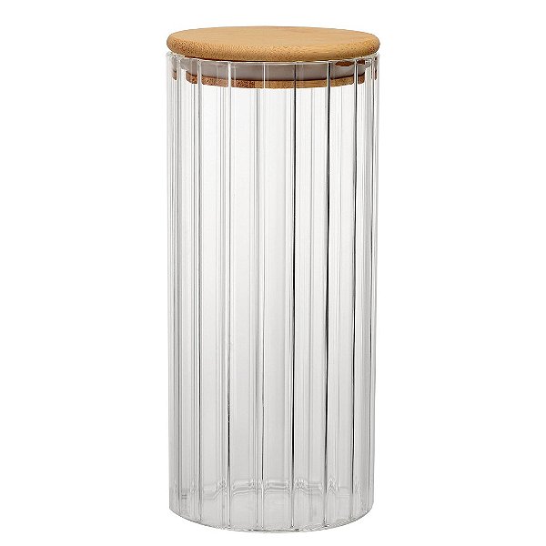 Pote Hermético De Vidro Canelado 1L Tampa De Bambu 20cm