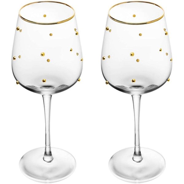 Jogo 2 Taças Vinha Balls Fio Dourado Bolinha 350ml Vidro
