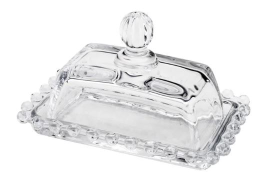 Manteigueira de Cristal Pearl com Tampa 14x9cm Média