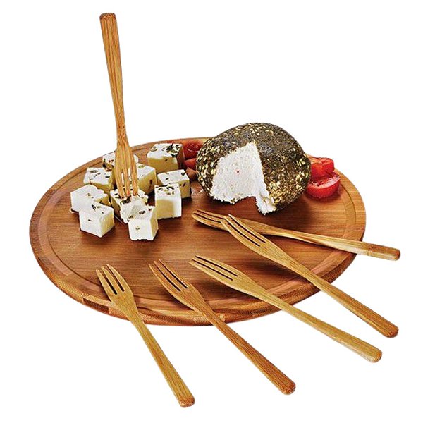 Petisqueira de Bambu Redonda com 6 Garfinhos
