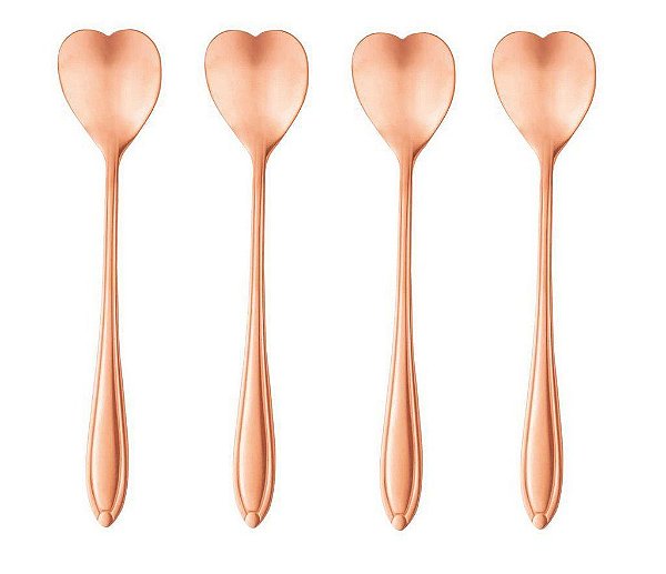 Jogo de Colheres para Chá Coração Rose Gold - 4 Peças