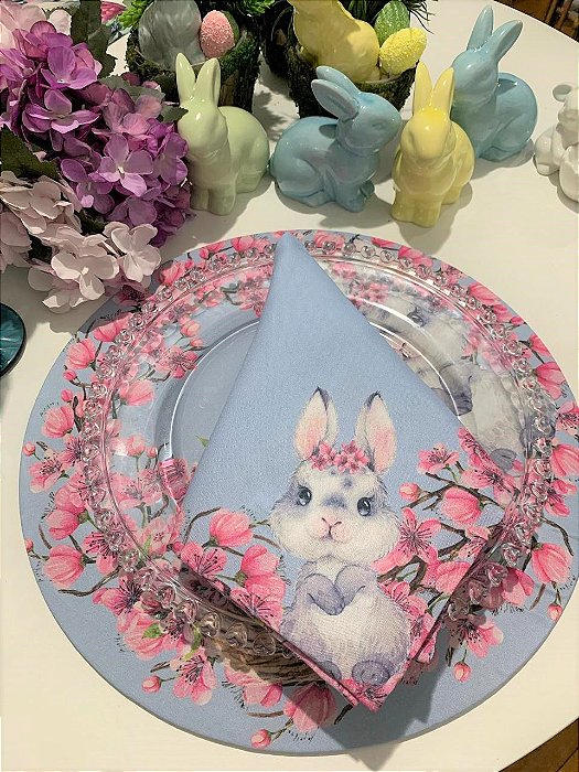 Guardanapo Coelho da Pascoa - Cerejeira Azul
