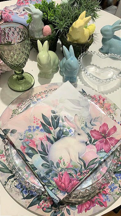 Guardanapo Coelho da Pascoa - Flores Pássaro