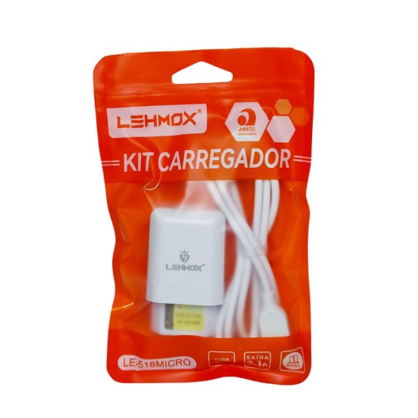 Carregador de Celular C/ 1 Entrada Usb e Cabo V8 Micro Usb LE-518micro