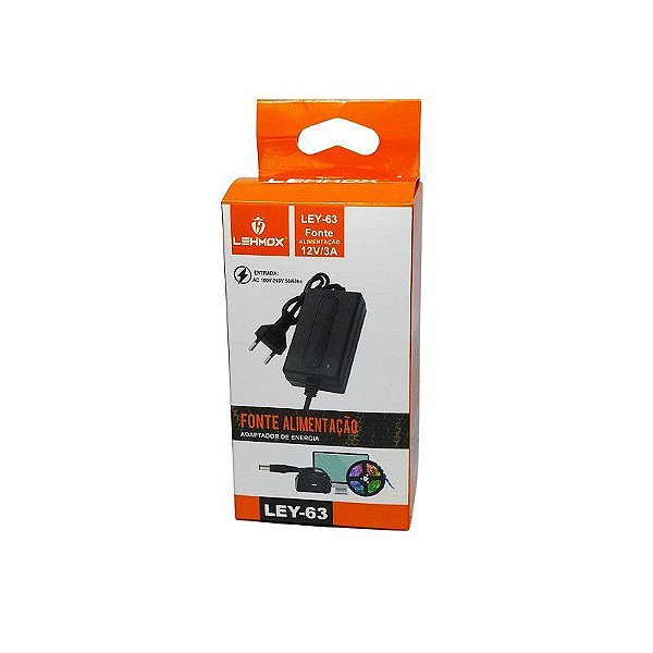 Fonte de Alimentação AC 100/240 Volts DC 12V 3A Ley-63